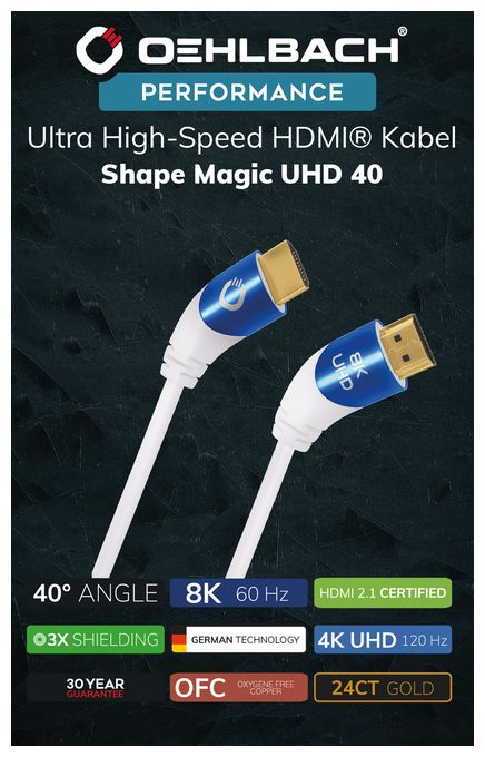 48 Gbit/s Stecker Abgewinkelt HDMI auf HDMI Typ A (Standard) 2 m  Shape Magic (Blau, Weiß) 