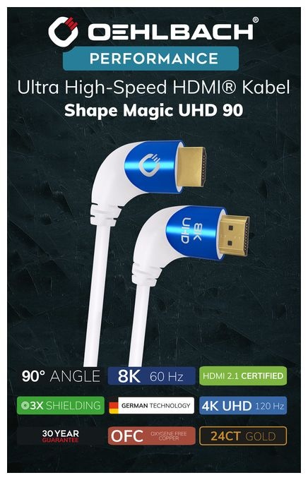 48 Gbit/s Stecker Abgewinkelt HDMI auf HDMI Typ A (Standard) 3 m  Shape Magic 90 (Blau, Weiß) 