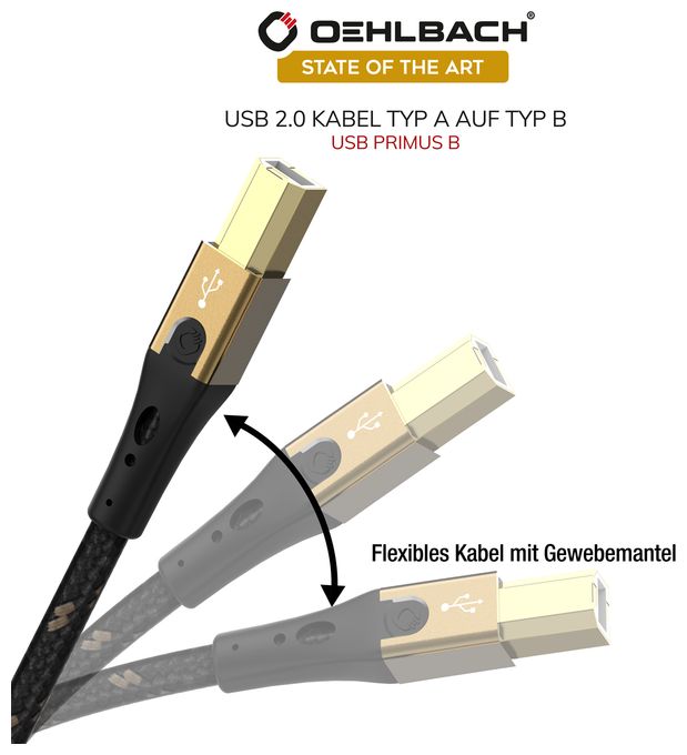 0,48 Gbit/s Stecker Rundkabel USB A auf USB B 1 m  USB Primus B (Schwarz, Gold) 