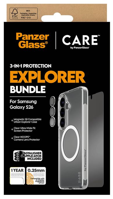 Klare Bildschirmschutzfolie Thermoplastische Polyurethane (TPU), Gehärtetes Glas, Polyethylenterephthalat, Silikon für  Samsung Samsung - Galaxy S26 Kratzresistent, Schockresistent 12957 3-in-1 Bundle Cover 