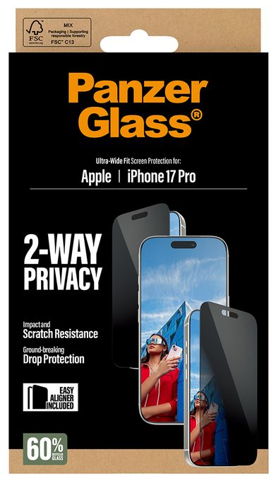 Klare Bildschirmschutzfolie Gehärtetes Glas, Polyethylenterephthalat, Silikon für  Apple Apple - iPhone 17 Pro Kratzresistent, Schockresistent 25586 2-Way Privacy 