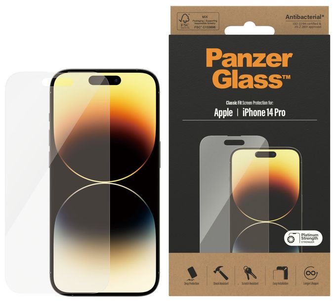 Klare Bildschirmschutzfolie Gehärtetes Glas, Polyethylenterephthalat, Silikon für  Apple Apple - iPhone 14 Pro Kratzresistent, Schockresistent, Antibakteriell 2768 