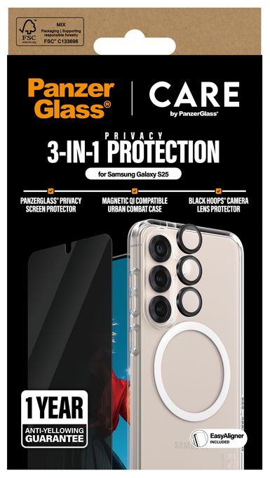 Klare Bildschirmschutzfolie TPU, Gehärtetes Glas, Polyethylenterephthalat, Silikon für  Samsung Galaxy S25 Kratzresistent, Schockresistent 3-in-1 Privacy Set 