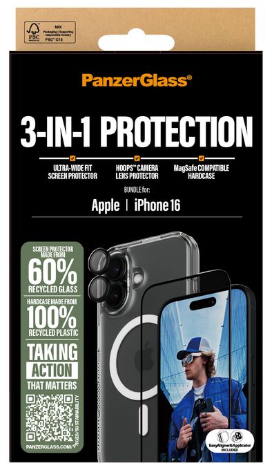 Klare Bildschirmschutzfolie Thermoplastische Polyurethane (TPU), Gehärtetes Glas, Polyethylenterephthalat, Silikon für  Apple Apple - iPhone 16 Kratzresistent, Schockresistent 3-in-1 Schutz Set 
