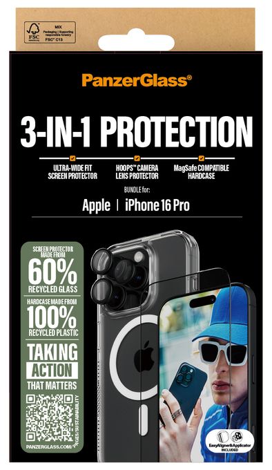 Klare Bildschirmschutzfolie Thermoplastische Polyurethane (TPU), Gehärtetes Glas, Polyethylenterephthalat, Silikon für  Apple Apple - iPhone 16 Pro Kratzresistent, Schockresistent 3-in-1 Schutz Set 
