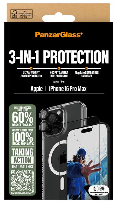 Klare Bildschirmschutzfolie Thermoplastische Polyurethane (TPU), Gehärtetes Glas, Polyethylenterephthalat, Silikon für  Apple Apple - iPhone 16 Pro Max Kratzresistent, Schockresistent 3-in-1 Schutz Set 