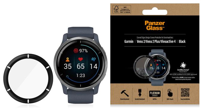 Klare Bildschirmschutzfolie Gehärtetes Glas, Polyethylenterephthalat, Silikon für  Garmin Garmin - Venu 2, Garmin - Venu 2 Plus, Garmin - Vivoactive 4 Kratzresistent, Schockresistent, Antibakteriell 3652 Displayschutz 