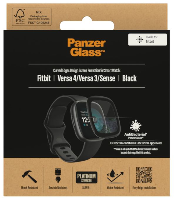 Klare Bildschirmschutzfolie Gehärtetes Glas, Polyethylenterephthalat, Silikon für  Fitbit Fitbit - Versa 3, Fitbit - Versa 4, Fitbit - Sense Kratzresistent, Schockresistent, Antibakteriell 3668 
