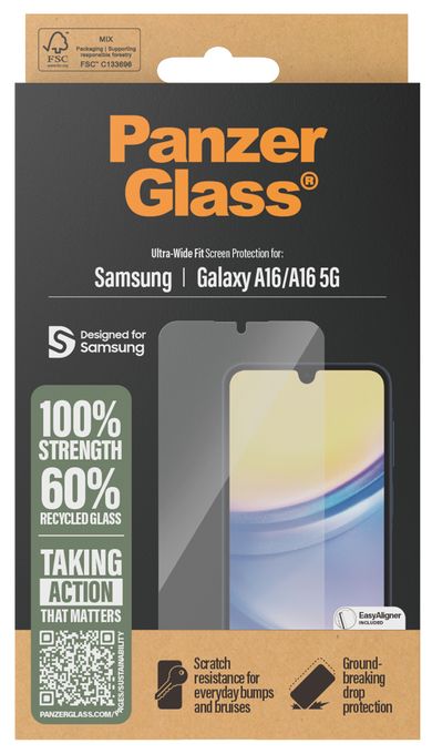 Klare Bildschirmschutzfolie Gehärtetes Glas, Polyethylenterephthalat, Silikon für  Samsung Samsung - Galaxy A16 4G, Samsung - Galaxy A16 5G Kratzresistent, Schockresistent 3807 Ultra Wide Fit 