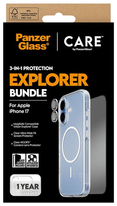 Klare Bildschirmschutzfolie Gehärtetes Glas, Polyethylenterephthalat, Silikon für  Apple Apple - iPhone 17 Kratzresistent, Schockresistent 46095 3-in-1 Explorer Set 