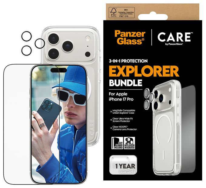 Klare Bildschirmschutzfolie Gehärtetes Glas, Polyethylenterephthalat, Silikon für  Apple Apple - iPhone 17 Pro Kratzresistent, Schockresistent 74977 3-in-1 Explorer Set Cover 