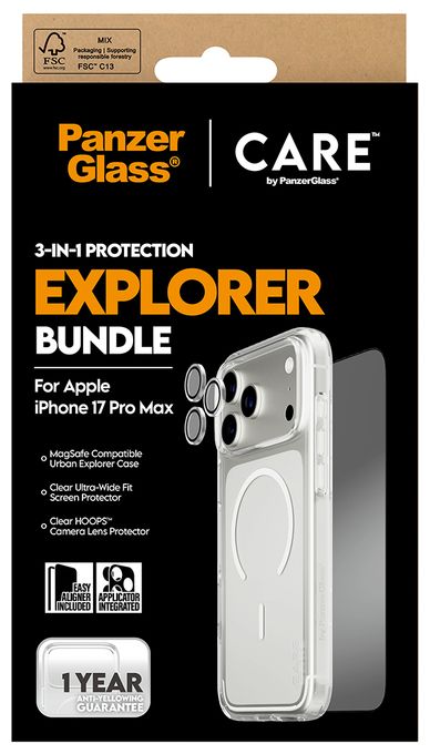 Klare Bildschirmschutzfolie Gehärtetes Glas, Polyethylenterephthalat, Silikon für  Apple Apple - iPhone 17 Pro Max Kratzresistent, Schockresistent 94434 3-in-1 Explorer Set Cover 
