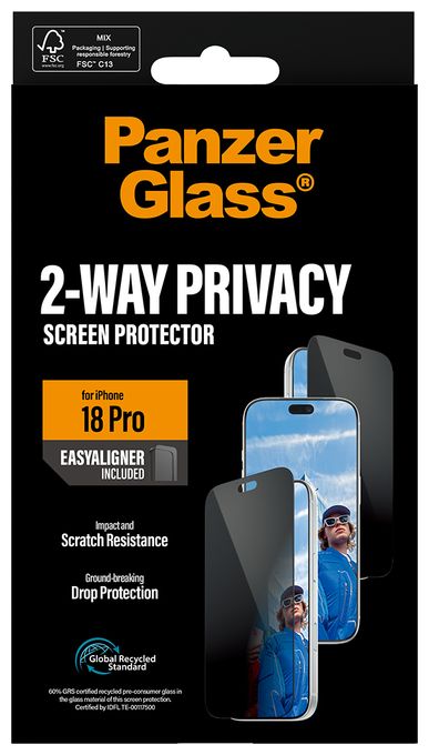 PanzerGlass® 2-Way Privacy Displayschutz iPhone 18 Pro | Ultra-Wide Fit m. EasyAligner 