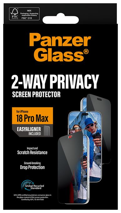 PanzerGlass® 2-Way Privacy Displayschutz iPhone 18 Pro Max | Ultra-Wide Fit m. EasyAligner 