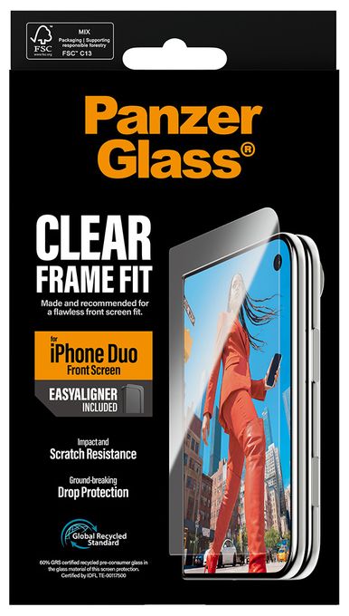 PanzerGlass® Außendisplay Displayschutz iPhone Duo | RahmenFit m. EasyAligner 