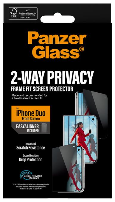PanzerGlass® Privacy Außendisplay Displayschutz iPhone Duo | RahmenFit m. EasyAligner 