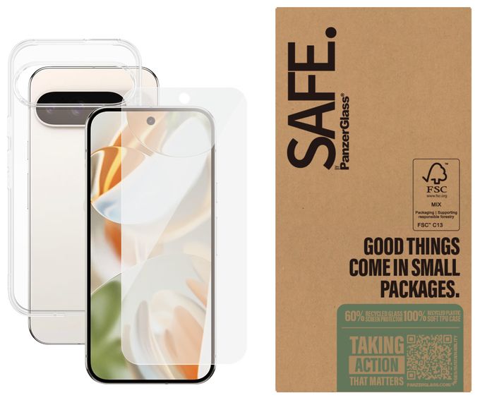 Klare Bildschirmschutzfolie Thermoplastische Polyurethane (TPU), Gehärtetes Glas, Polyethylenterephthalat, Silikon für  Google Google - Pixel 9 5G, Google - Pixel 9 Pro 5G Kratzresistent, Schockresistent SAFE 2-in-1 Set 