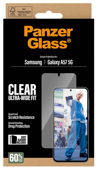 Klare Bildschirmschutzfolie gehärtetes Glas für Samsung Galaxy A57 Ultra-Wide Fit 