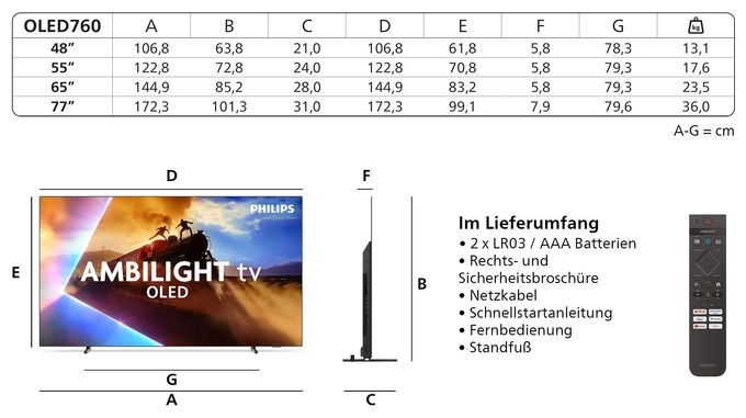 OLED 121,9 cm (48 Zoll) Fernseher 4K Ultra HD VESA 300 x 300 mm  48OLED760/12 (Grau) 