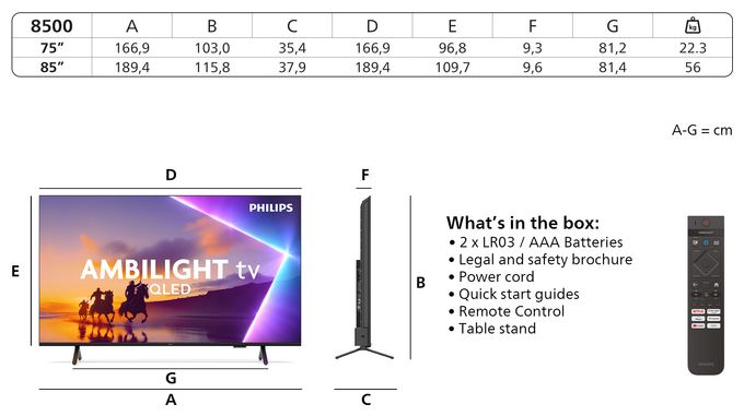 QLED 190,5 cm (75 Zoll) Fernseher 4K Ultra HD IntelliSound VESA 400 x 300 mm 75PUS8500/12 