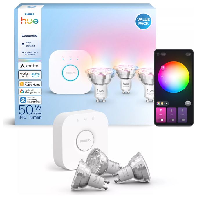 LED Hue Essential Kit: Bridge + 3 Essential GU10 