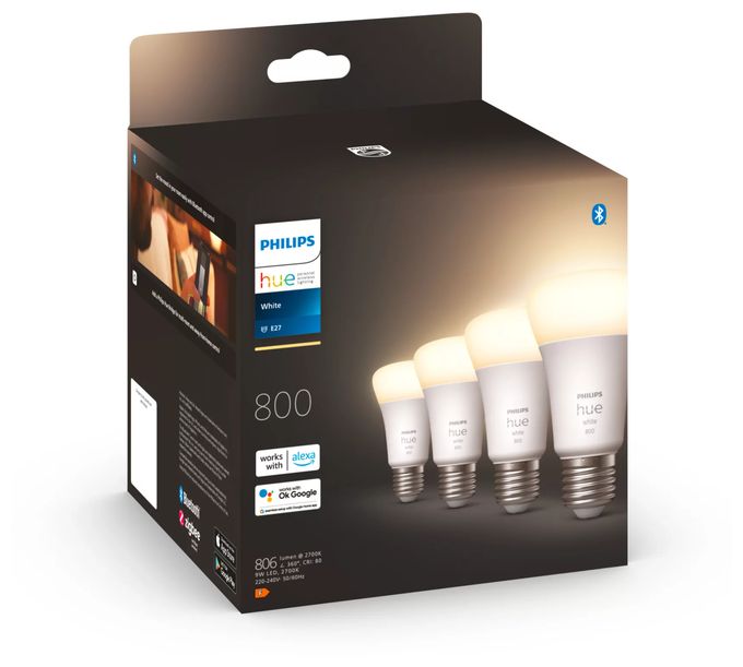 LED Intelligentes Leuchtmittel Weiches Weiß Hue White E27 A60 Viererpack 