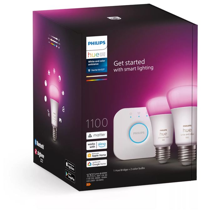 LED Set für intelligente Beleuchtung Multi AC Hue White & Color Ambiance Starter-Set: E27 A60 Doppelpack 