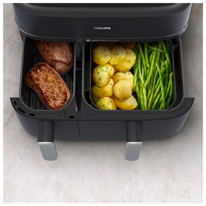 Doppel Heißluftfritteuse 9 l 2750 W  Series 5000 NA551/00 (Schwarz, Silber) 