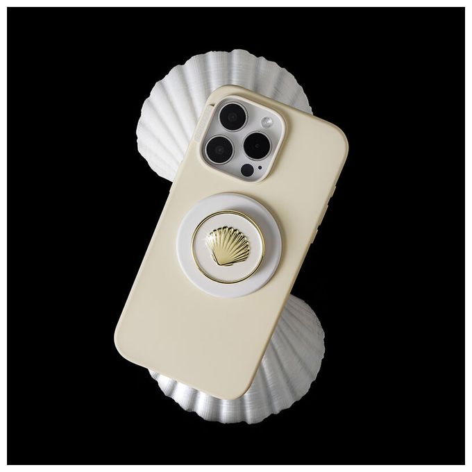 Fingerring für Apple iPhone 12+  PopGrip MagSafe Venus White Enamel (Gold, Weiß) 