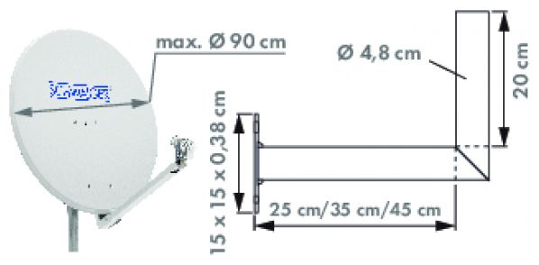 WAH25A 001 Aluminium Wandhalter (250 mm) mit Kunststoffkappe 