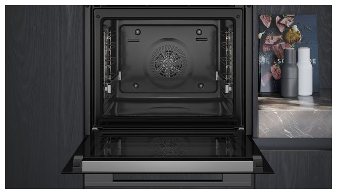 Einbaubackofen groß Dampfgaren AutoClean (Edelstahl, Schwarz) iQ300 HR472G0B3 