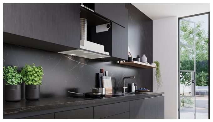 Abluft/Umluft Dunstabzugshaube/Esse Einbau 73 cm (Metallisch, Silber) iQ300 LB75566 Lüfterbaustein 
