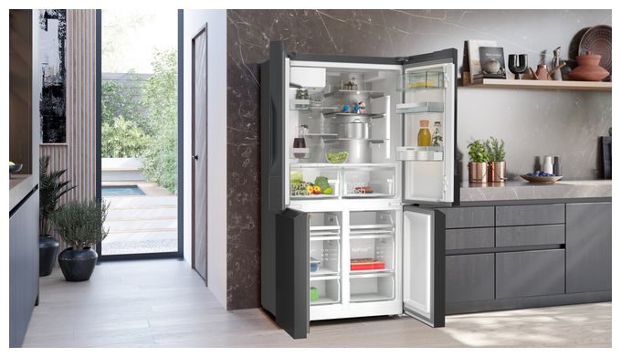 Side-by-Side Kühl-/ Gefrierkombination 375 l / 199 l 327 kWh NoFrost 1830 mm x 905 mm  iQ500 KF96DAXEA (Schwarz, Edelstahl) 