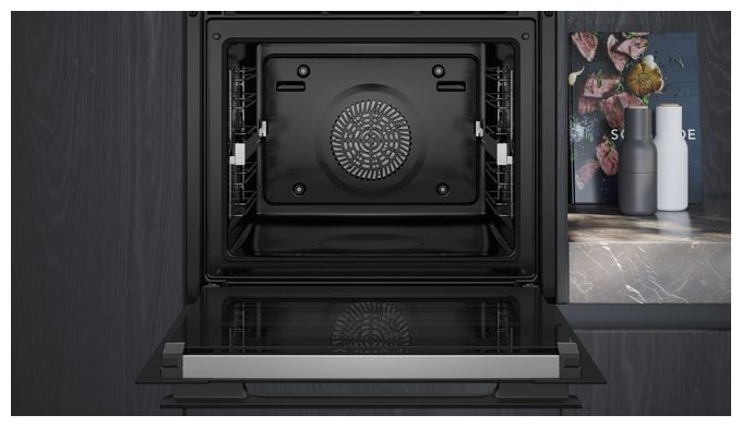 Einbaubackofen groß Dampfgaren AutoClean (Schwarz/Edelstahl) iQ700 HR976GMB1 