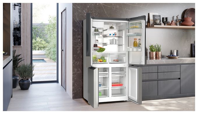 Side-by-Side Kühl-/ Gefrierkombination French Door 375 l / 199 l 327 kWh NoFrost 1830 mm x 905 mm  iQ700 KF96DPPEA (Edelstahl) 