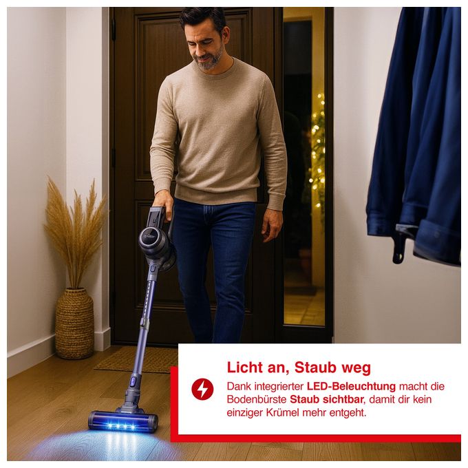 Handstaubsauger Beutellos bis 45 min Laufzeit 25,9 V HEPA  6000 Flexi Vac Cleaner (Schwarz) 