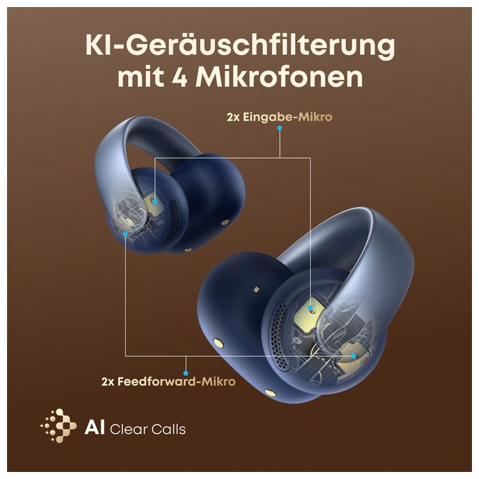 Ohraufliegender Bluetooth Kopfhörer Kabellos TWS 8 h Laufzeit  AeroClip (Blau) 