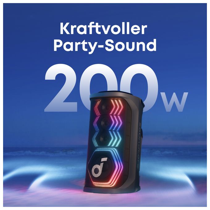 200 W Bluetooth Lautsprecher IPX4 Laufzeit bis 12 h  Rave 3S (Schwarz) 