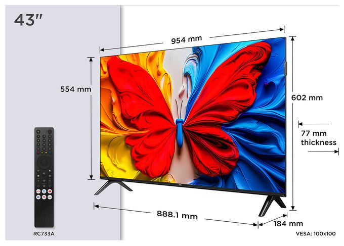 QLED 109,2 cm (43 Zoll) Fernseher Full HD VESA 100 x 100 mm 43S5K 