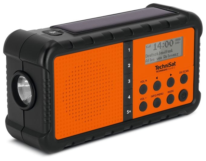DAB+, FM Radio Tragbar Wasserfest IPX4  TechniRadio Solar 2 (Schwarz, Orange) 