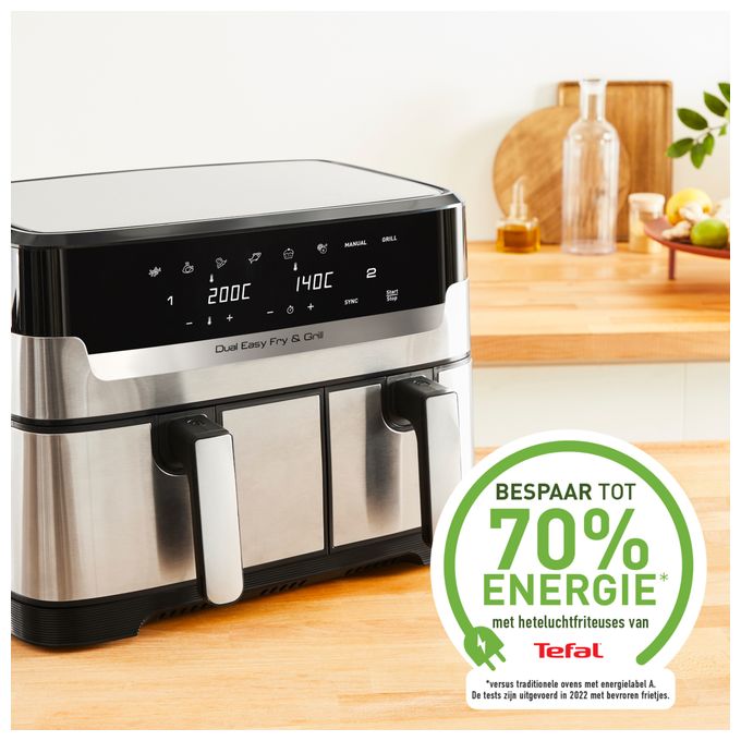 Doppel Heißluftfritteuse 8,3 l 2700 W  EY905D Dual Easy Fry & Grill (Edelstahl) 