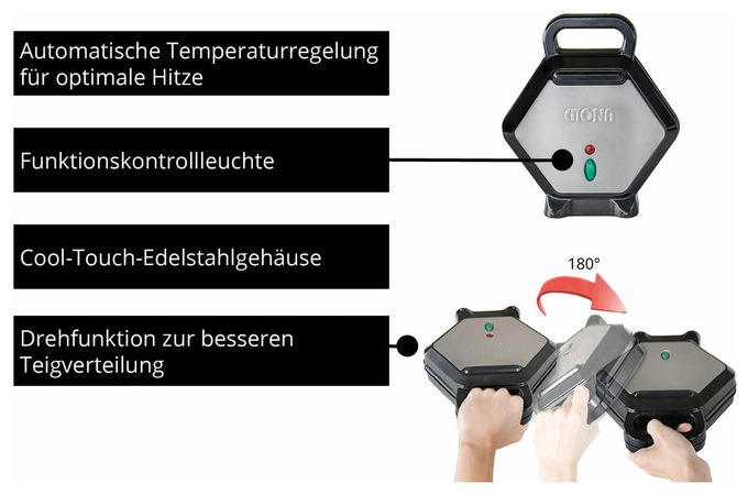 Waffeleisen sechseckig für 1 Waffel(n) 700 W 48245 Bobby 