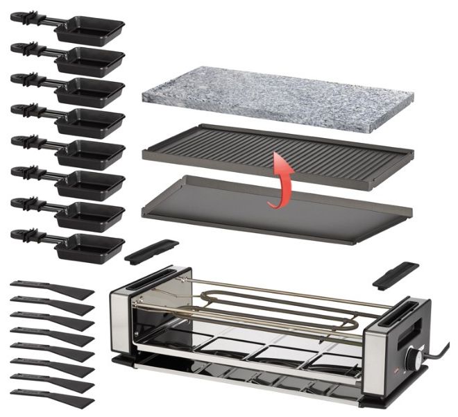 Raclette für 8 Personen 1200 W  48760 Delice Basic (Schwarz/Edelstahl) 