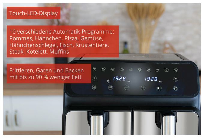 Doppel Heißluftfritteuse 8 l 1700 W  58685 Twin Zone (Schwarz, Grau) 