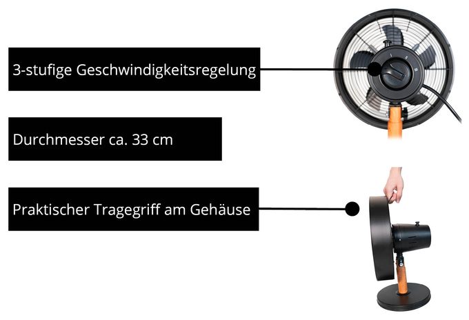 Ventilator Tisch neigbar  Black Steel (Schwarz, Holz) 