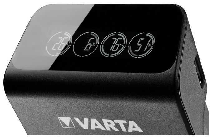 Akku Ladegerät, inkl. 4X AA 2100mAh, Batterieladegerät für wiederaufladbare AA/AAA/9V und USB Geräte, LCD Plug Charger+, Einzelschachtladung 