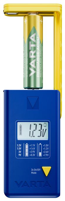Batterietester LCD Digital für Batterien, Akkus und Knopfzellen, Testgerät für alle wichtigen Batteriegrößen (AA, AAA, C, D, 9V) inkl. 2x V13GA (LR44) 