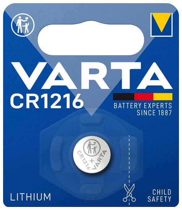 Batterien Knopfzelle CR1216, 1 Stück, Lithium Coin, 3V, kindersichere Verpackung, für elektronische Kleingeräte - Autoschlüssel, Fernbedienungen, Waagen 