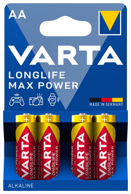 AA Alkali 1,5 V 4 Stück  Longlife Max Power Batterie (Rot/Gelb) 