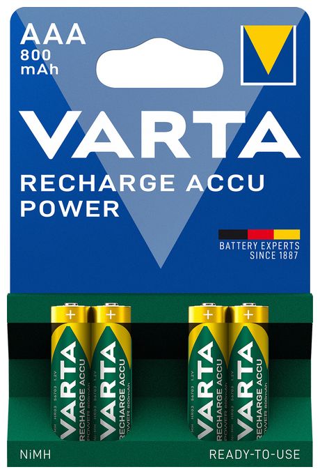 Recharge Accu Power AAA 800 mAh 4er Pack (vorgeladener NiMH-Akku, Micro, wiederaufladbarer Akku, gebrauchsfertig) 